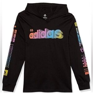 Adidas Kids Black Hoodie with Colorful Sleeve Graphics